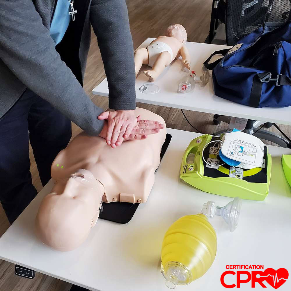 CPR training on mannequin for certification in Fort Worth.